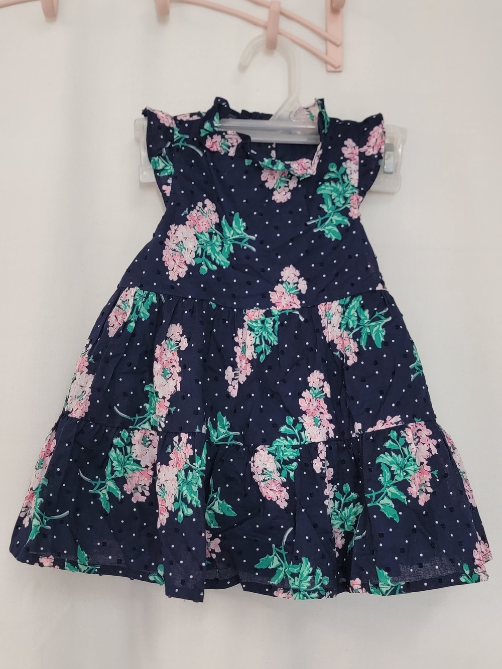 Janie and Jack Navy Floral Tiered Dress with Pink Blooms